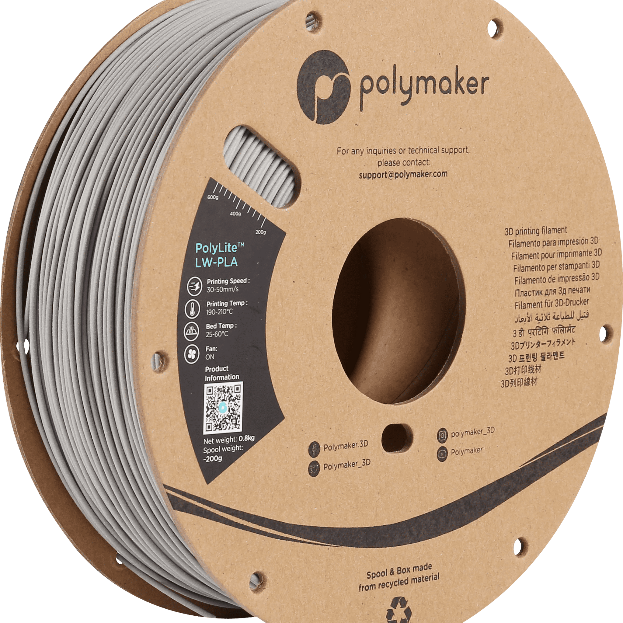 Polymaker - Polylite LW-PLA - Grey - 1.75mm - 800g