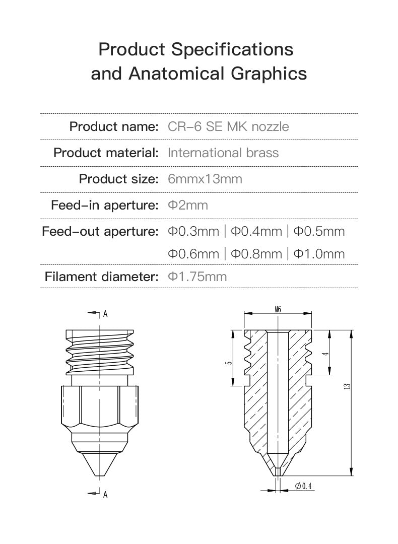 Creality 3D - MK Brass Nozzle - CR-6 SE - 200B